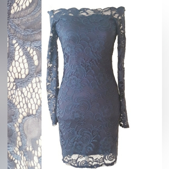 Charlotte Russe Dresses & Skirts - Charlotte Russe Code at Dusk Lace Bodycon Dress - Navy Blue Size Medium